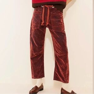 Free People Moxie Flocked Barrel Jeans in Chili 33